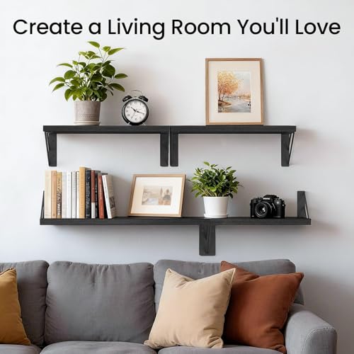 BAYKA Wall Mounted Floating Bathroom Shelves, Wood Floating Wall Shelf for Bathroom Essentials & Decor, Small Space-Saving Display & Organizer（Black，Set of 3）