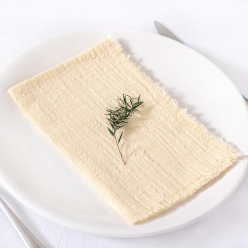 Image of MLMC 6 Pack Beige Cream Cloth Napkins with Fringe Boho Linen Napkins Washable Reusable Rustic Dinner Table Decor 17 inchx17 inch for Wedding Party Bridal Baby Shower Home Decor