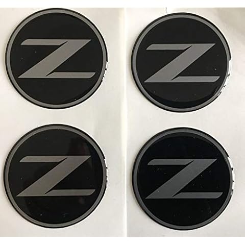 SCOOBY DESIGNS NISSAN 350Z 370Z Z LOGO ALLOY WHEEL CENTRE DOMED STICKERS X4 BLACK SILVER (55MM) Cover
