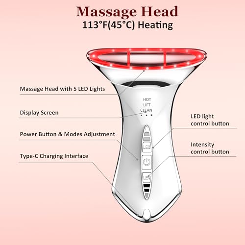 Image of 5 Color Neck Face Massager -Water Resistant Facial Massager Tool for Skin Care at Home, Vibrating Face Massager Sculptor with 5 Red Light Beauty Device