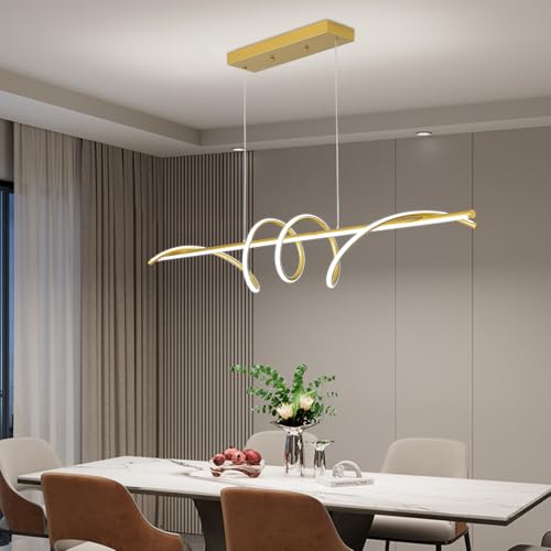 Matven Modern Design Dimmable Desk Linear Pendant Light, with Remote Control Dimmable 3 Color Mode & Brightness Ceiling Lamp, Anti-Flicker Dining Light Fixture for Kitchen, Dining Room (Gold, 47IN) by Matven - Image 6