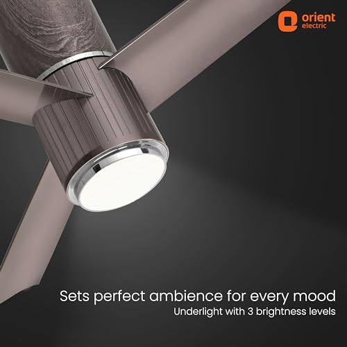 Image of Orient Electric 1200 mm Aeroslim BLDC Ceiling Fan with Underlight, IoT & Remote | Smart Ceiling Fan works with Alexa & Google Home | BEE 5-star Rated Fan | 3-year warranty by Orient | Champagne Brown