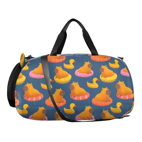 Duffle Bag for Boys or Girls with Shoes Compartment, Capybara Duck Pattern Sports Travel Bag Overnight2