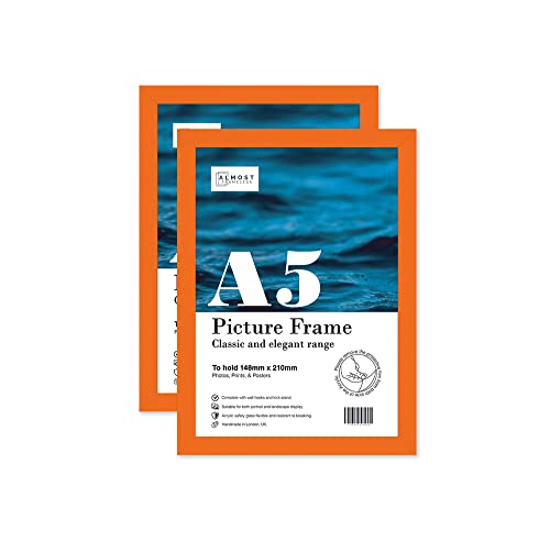 Almost Frameless A5 Orange Picture Frame Set of 2, Display A5 Picture Gallery Wall, Poster, Photo, Artwork, or Print, Orange