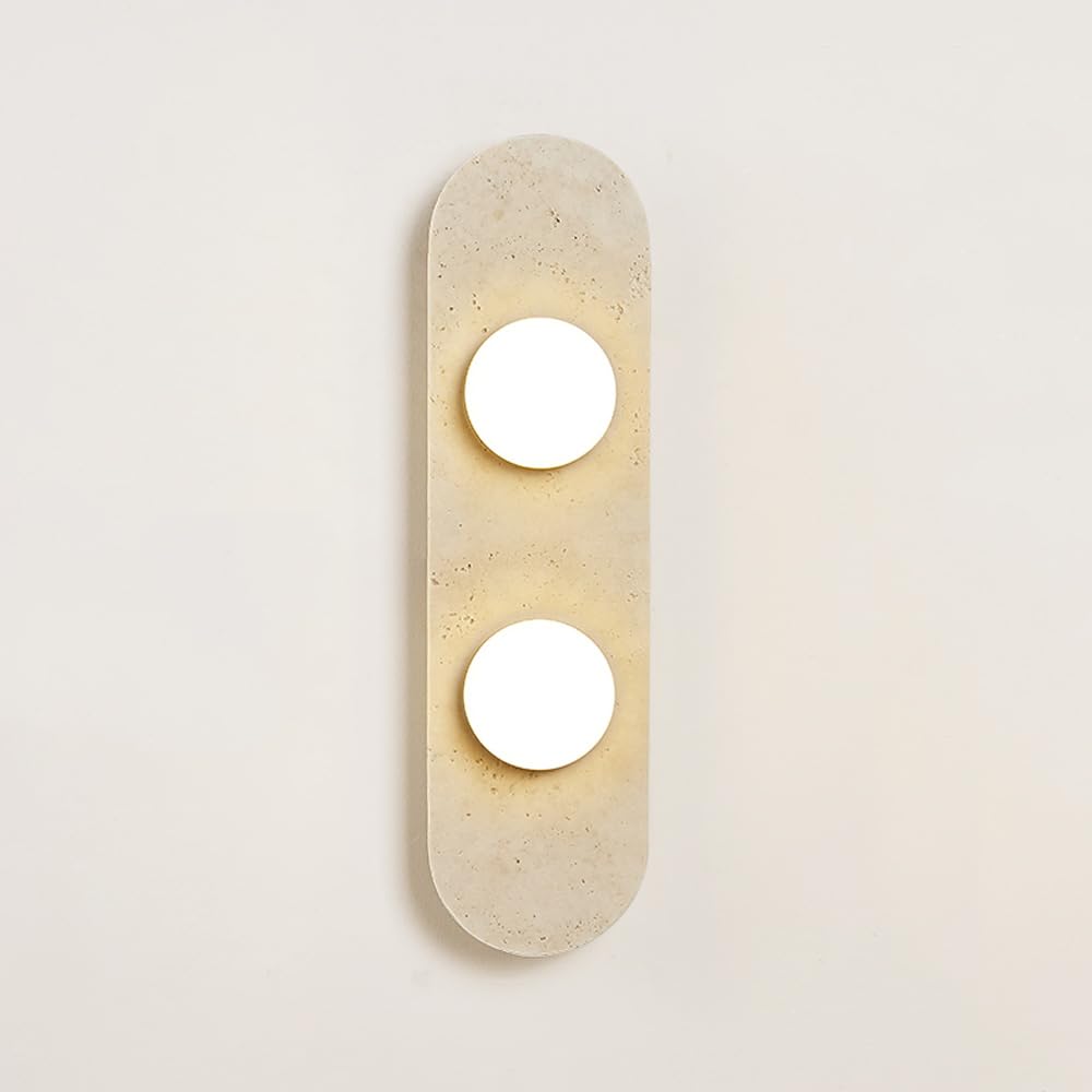 HUAYUSEDF Travertine Wall Sconce Long Stone Wall Lamp Round Glass Lampshade Wall Light Fixtures 6W Warm Light Multi-Head Wall Mount Lamp Corridor Stairwell Entrance Decorative Lighting
