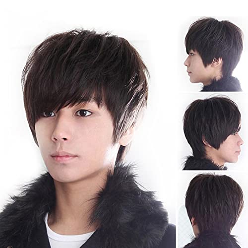 E Support™ Korean Anime Men Party Cool Boys Full Short Hair Cosplay Wigs Black #TOP4