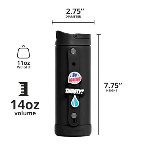 Elemental Iconic Charm Kids Water Bottle With Straw Lid, Triple Wall Vacuum Insulated Stainless Steel Leak Proof Tumblers, Kids Water Bottles For School Girls And Boys, Bpa Free, 14Oz - Black #TOP1