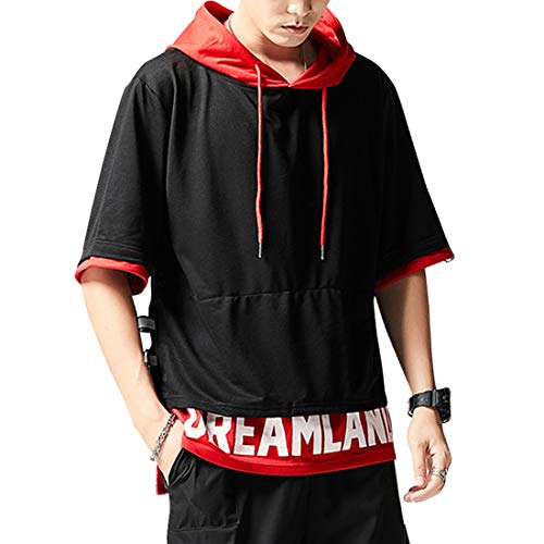 XIAOYAO Camiseta con Capucha Hombre & Mujer (Negro Rojo, XL (Gewicht60-65KG -Höhe170-175cm)) Cover