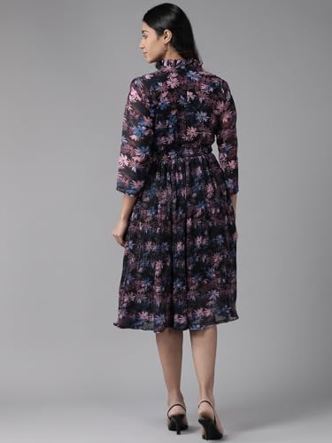 Image of Aarika Womens Black Colour Floral Print Georgette Dress