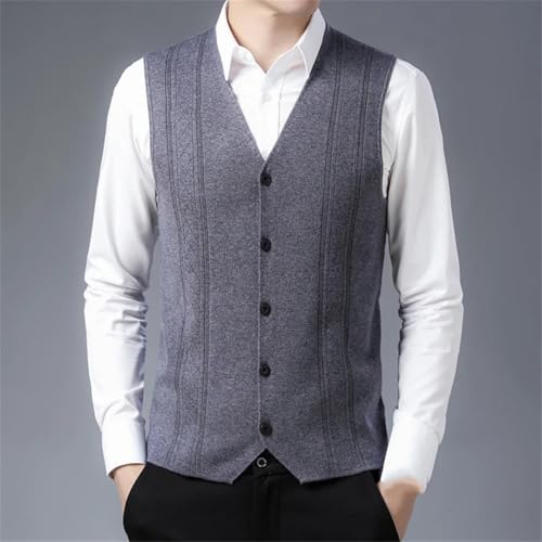 Men's Stylish Sleeveless V-Neck Cardigan Vest Perfect for Office Wear in Spring and Fall.3