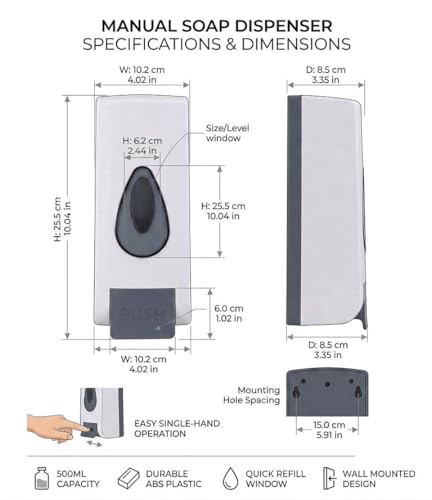 Image of Premium Wall Mounted Soap Dispenser | Elegant Design with Refillable Bottle | Liquid Hand Wash Dispenser for Bathroom & Kitchen | Manual Push Button Operation White