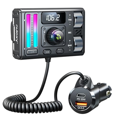 Nulaxy Bluetooth 5.3 Car Adapter with Air Vent Installation & DSP Noise Cancellation, QC3.0 & Type-C PD Car Charger Wireless FM Radio Transmitter Supports Bass & Treble Boost, Hands-Free Calling