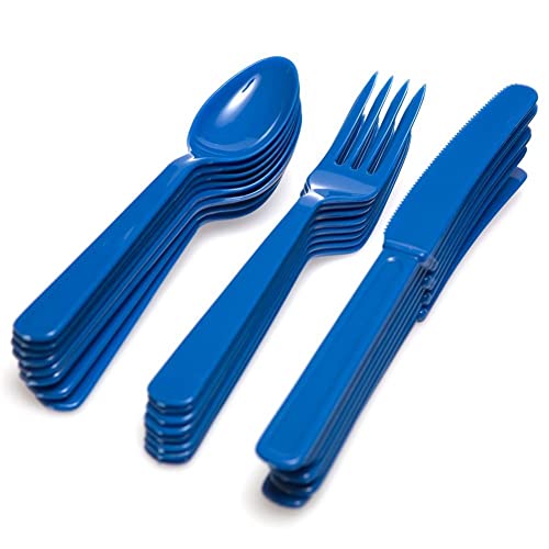Image of Royal Blue Plastic Silverware Set for 6 Guests (18pcs)