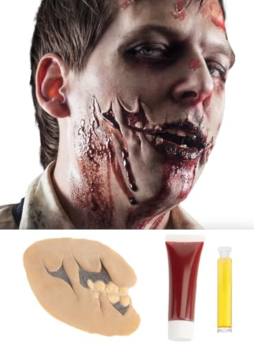Zombie Wunde - Latex-Applikation mit Hautkleber - Special-Effect Kostüm-Zubehör - Make-Up für Halloween, Karneval & Horror-Party