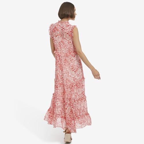 Image of Tommy Hilfiger Women's Sleeveless Keyhole Printed Chiffon Dress