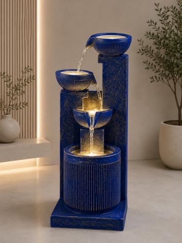 Image of 3 Feet Natural Fiber Water Fountain for Home Decor with LED Light | Indoor & Outdoor Floor Standing Waterfall Fountain | Large Decorative Water Feature for Living Room, Garden & Office