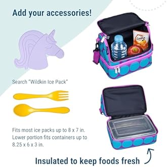 Wildkin Two Compartment Insulated Lunch Bag for Kids – School & Travel Ready - Big Dot Aqua