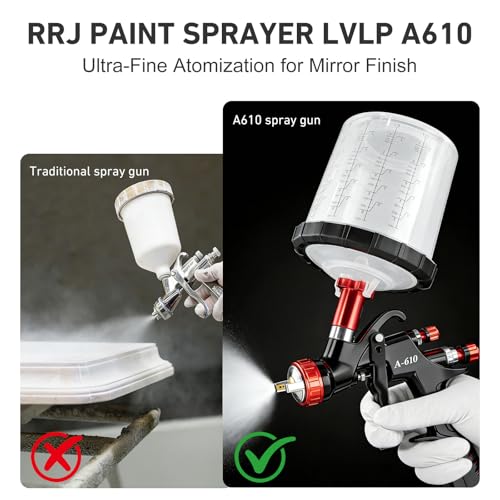 A610 LVLP Spray Gun Premium Kit, with 1.3/1.5/1.7/2.0mm 4 Nozzles & Accessories, 10x 650ml Disposable Paint Cups, Automotive Paint Gun for Furniture, Fence, Varnish&Top Coat by RRJ - Used condition - Image 2