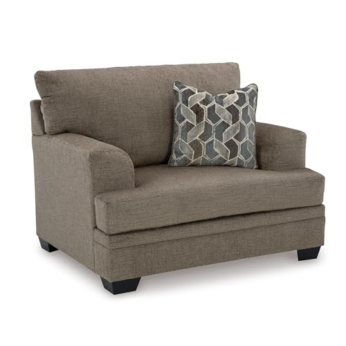 Image of Signature Design by Ashley Stonemeade Oversized Chair, Cozy Chair and a Half with Toss Pillow, Deep Seating Living Room Accent Armchair, Soft Chenille Fabric, Reversible Cushion, Nutmeg Taupe Brown