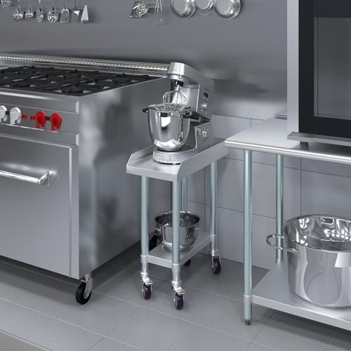 Image of AmGood Stainless Steel Equipment Stand with Undershelf + Casters, Heavy Duty, Commercial Grade, NSF Certified (24 inch Width x 12 inch Length + Casters)
