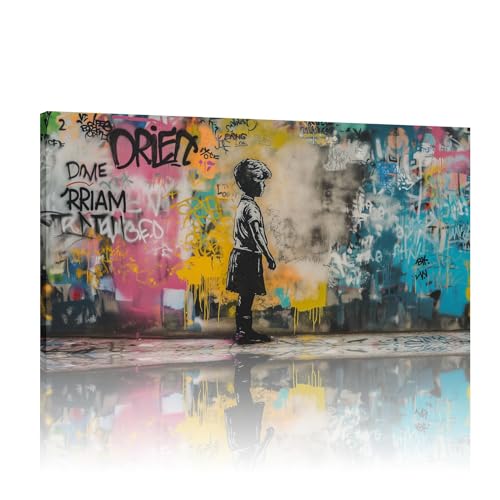 Toile Banksy graffiti coloré 12x24 pouces sans cadre décoration murale JGGXHM