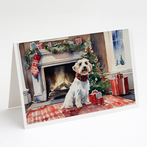 Caroline's Treasures DAC2744GCA7P Sealyham Terrier Cozy Christmas Greeting Cards Pack of 8 Blank Cards with Envelopes Whimsical A7 Size 5x7 Blank Note Cards