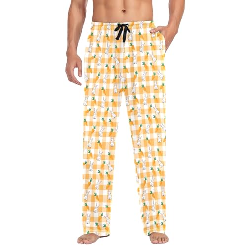 Mens Cotton Pajama Pants Sleep Lounge Pj Bottoms Sleepwear with Pockets Drawstring S Checkered Rabbit Carrot