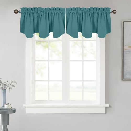 NICETOWN Blackout Window Valance for Nursery - Home Decoration 52 by 18 inches Rod Pocket Scalloped Window Treatment Tier for Laundry/Kitchen/Loft/Chr