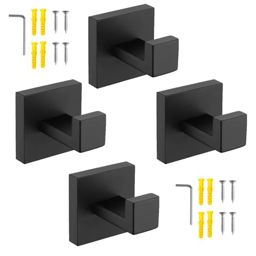 zzmikiteck Gancho de toalla para albornoz, ropa, armario, esponjas, ganchos de pared de acero inoxidable SUS 304 para baño, cocina, gancho de toalla negro mate para baño, hotel