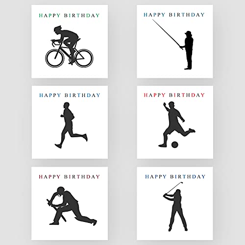 Marvello Men's Sports Birthday Cards Box Set (6 Cards) - Premium Envelopes Included - Assorted Designs - Blank Inside - For Him, Boys, Dad, Son, Husband, Boyfriend, Grandad, Uncle, Friends