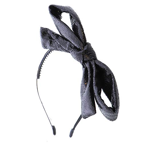 Motique Accessories Metallic Pleather Wired Bow Headband for Women and Girls-Black