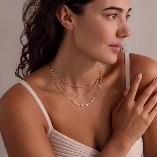 Image of Tewiky Layered Necklaces for Women 14k Gold Plated Chain Necklace Set