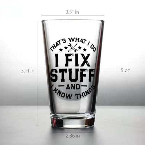 CASUVEA Funny Fathers Day Gift for Dad from Daughter, Birthday Gifts for Men Handyman Grandpa Husband Stepdad, Dads Birthday Gift Ideas, Fix dad Beer Glass from Wife Kids