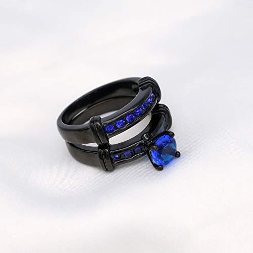 Bridal Sets Black Gold Plated Womens Wedding Bands Blue Cz Engagement Ring Sets4