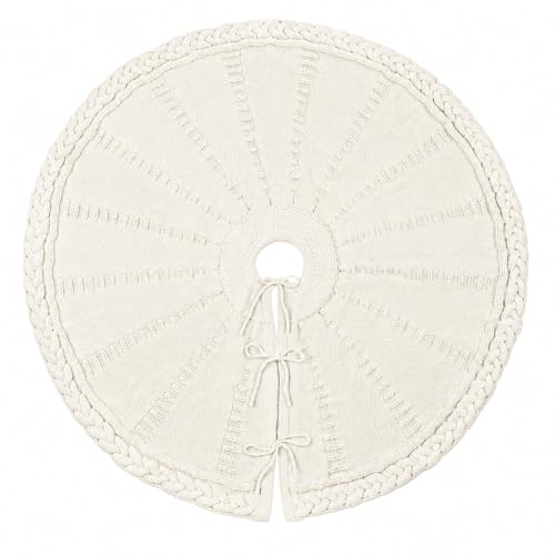 LimBridge Cable Knit Christmas Tree Skirt, 48 in, Cream, photo 3 on Amazon.com