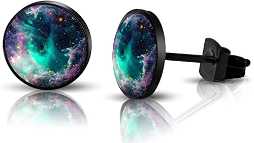 Siispri 316L Surgical Stainless Steel Galaxy Round Circle Button Stud Post Earrings 10Mm (Black) #TOP2