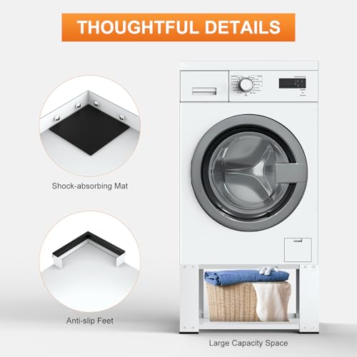 SKM Laundry Pedestal for Washer and Dryer 18\" Height - Fit 27 and 28 Inch Washer and Dryer Stand Riser Heavy Duty Steel 700lbs Capacity Universal Washing Machine Pedestals White - Thumbnail 5