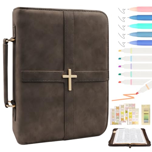 Premium Leather Bible Cover Case with Cross Design and...