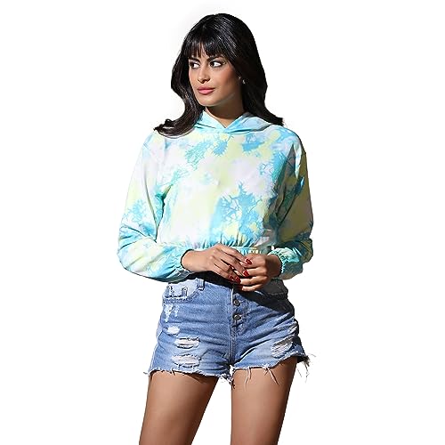 Image of OM SAI LATEST CREATION Women's Western Crop Top with Hoodie Neck & Long Sleeve || Drawstring Pullover Tops || Loose Casual Hoodies for Women Top.