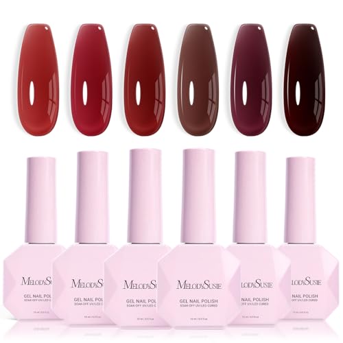 Image of MelodySusie Jelly Gel Nail Polish Set,6 Transparent Colors,Milky or Jelly Texture,Deep Red Colors Soak Off UV LED Light Cure or Salon Manicure and Nail Art DIY at Home 15ML 0.3Fl Oz