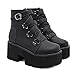 SHANGWU Bottes de Plateforme Femmes Femmes Bottes de Plateforme Round Toe Bottines Chunky Bottines Punk Bottes à Lacets Bottes de Combat à glissière à glissière,Noir,38
