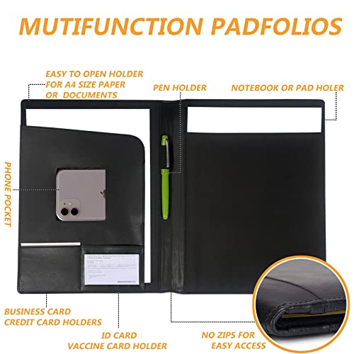 leather portfolio folder padfolio business padfolio organizer document planner portfolio binder storage pocket for legal pad holder paperwork phone men women black