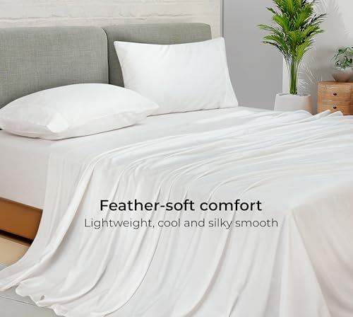 Image of Royale Linens Bamboo Viscose Twin Sheet Set - Cooling Bed Sheet Set - 1 Fitted, 1 Flat & Pillowcase - Fits Up to 16 inch - Organic Viscose Derived from Bamboo - Bedding Sheet & Pillowcase (Twin, White)