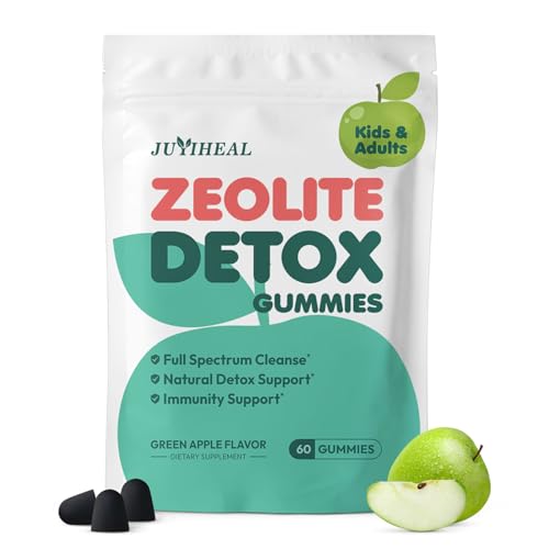 Zeolite Detox for Kids & Adults, 350mg Zeolite & 300mg Chlorella Detox Gummies, Detox Chewables Gentle Body Toxin Cleanse, 60 Gummies, Green Apple