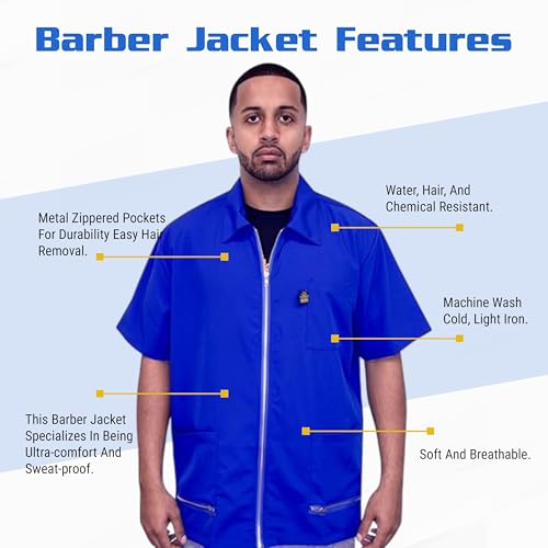 Image of King Midas Professional Barber Jacket for Men - Ultra Lightweight Short Sleeve Barber Smock
