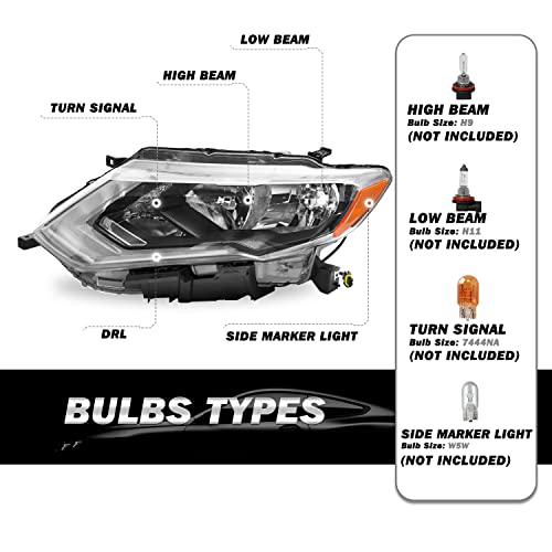 Sockir Headlight Assembly Compatible With 2017-2019 Nissan Rogue Oem Style W/Led Drl Halogen Headlamp Left Driver Side #TOP1
