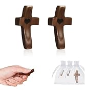 Wonninek Croci tascabili in legno di noce con croce My Heart in legno di noce, per alleviare lo stress, preghiera, incoraggiamento, regali religiosi cristiani, con 7 sacchetti in organza