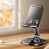 Rotatable Cell Phone Stand, Metal Portable Phone Holder for Desk, 360°Stand, Desktop Phone Holder for Phone, Pad (Metallic Gray)