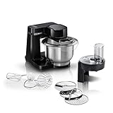 Zubehör inklusive: Patisserie-Set aus Schlagbesen, Rührbesen und Knethaken für perfektes Backen. Aus Edelstahl und damit spülmaschinengeeignet. Durchlaufschnitzler mit 3 Scheiben zum Schneiden und Reiben.