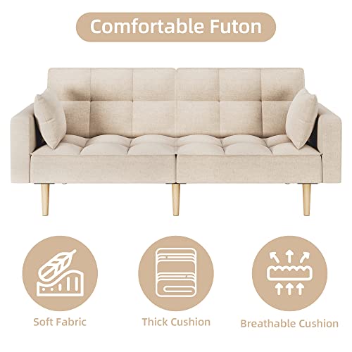 Assile Linen Button Tufted Futon Sofa With 78" W - Durable And Comfortable Couch Bed For Guests - Perfect For Small Apartments In Beige #TOP6